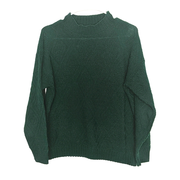 Vintage Sweaters - Vintage Green Diamond Stitch Knit Sweater L